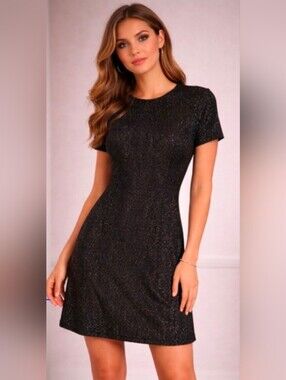 Opening Ceremony NWT Glitter Sparkle Short Sleeve Black Multicolor Dress Size S
